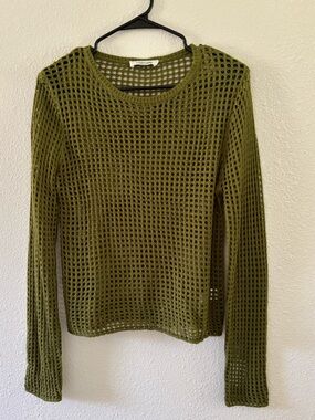 Double Zero Olive Open-Knit Scoop Neck Sweater